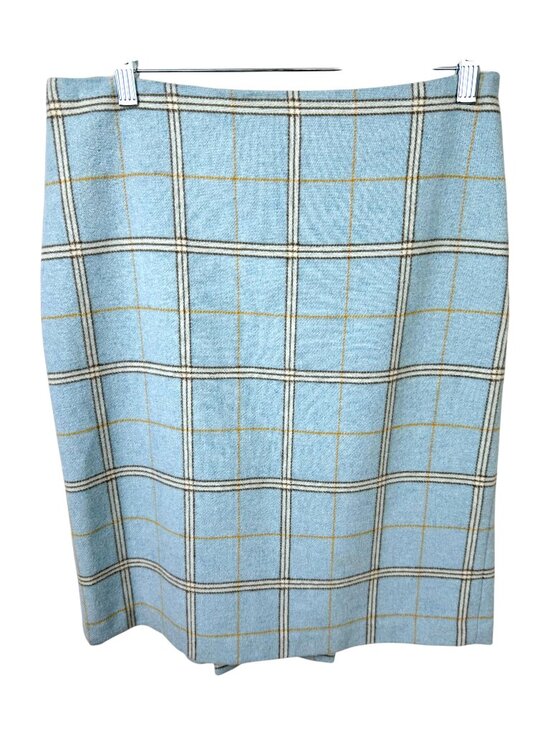 Barneys New York Dresses & Skirts - Barneys NY Plaid Skirt Wool Blend Pencil Skirt Light Blue Brown (8)